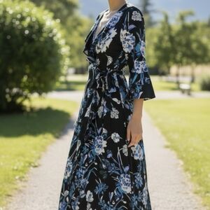 Hale Bob Stretch Jersey Floral Faux Wrap Dress Size M